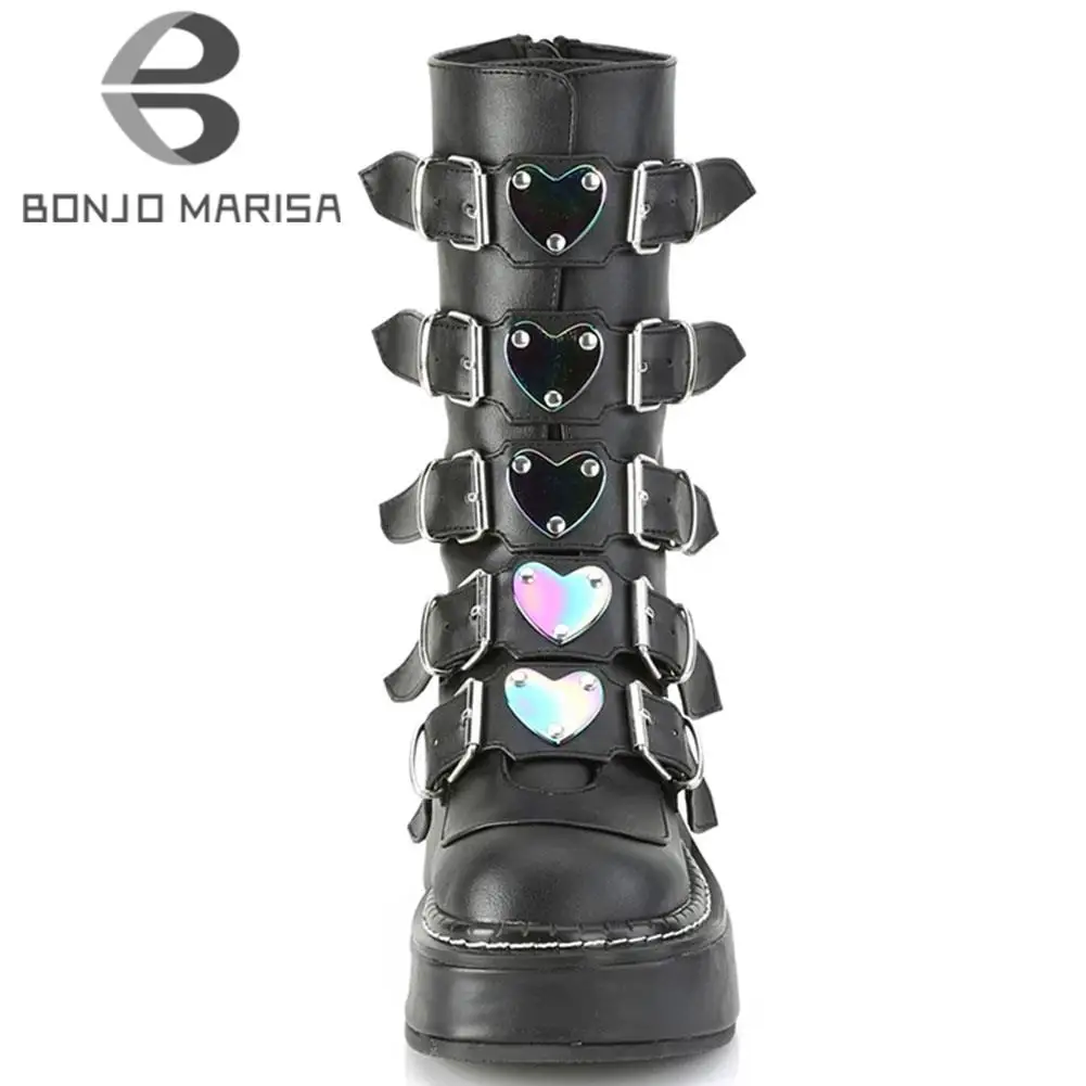 Big Size 43 Dropship Punk Platform Brand Wedges Goth Platform Chunky Heel Motorcycle Boots For Women Shoes Zip women's Boots