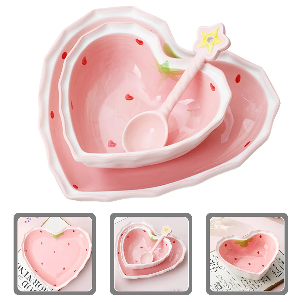 

Bowl Ceramic Spoon Plate Bowls Dessert Pasta Noodle Printing Soup Porcelain Ramen Serving Tableware