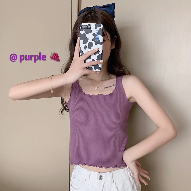 Майка OUMEA Женская трикотажная в рубчик кроп-топ однотонная повседневная майка с