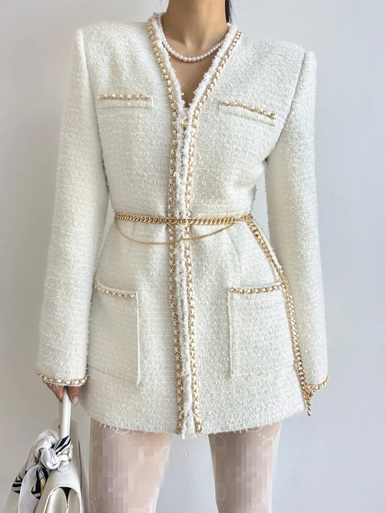 

Элегантный темперамент роскошный твидовый маленький ароматный жакет Женская осенне-зимняя приталенная винтажная Повседневная куртка модная одежда