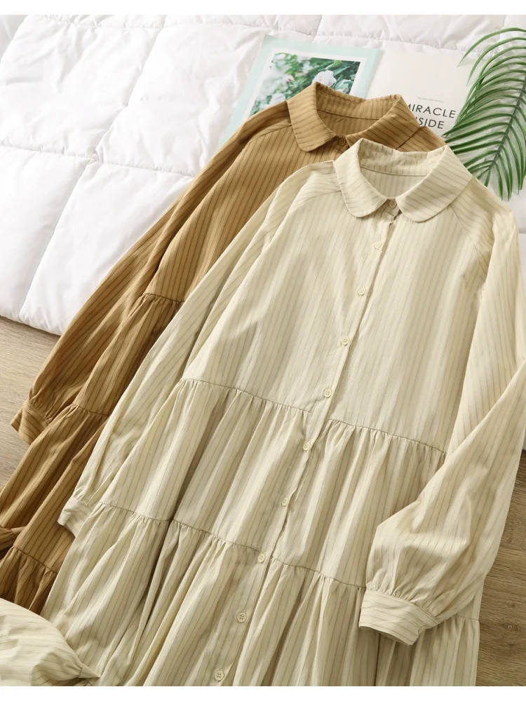 Lamtrip полосатое однобортное платье с воротником Питера Пэна и длинными рукавами