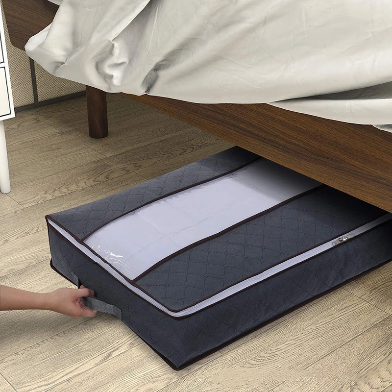 

Foldable Zipper Visual Storage Bags Quilts Clothes Textile Stackable Cabinet Case Home Save Space Under Bed Organizer Pack