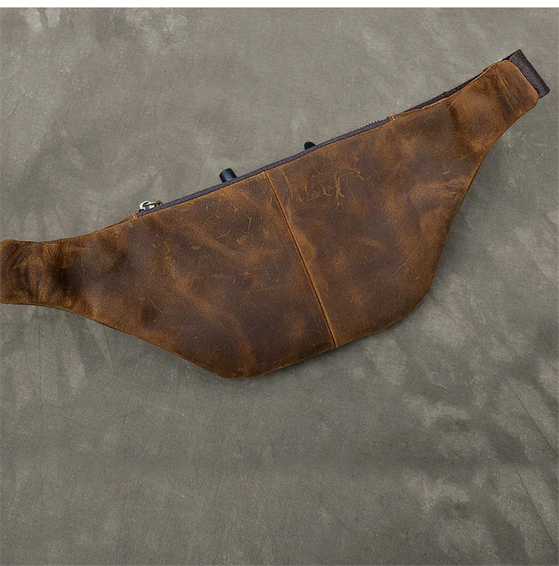 Vintage crazy horse cowhide men's chest bag simple casual genuine leather crossbody bag waist pack outdoor daily light fanny bag