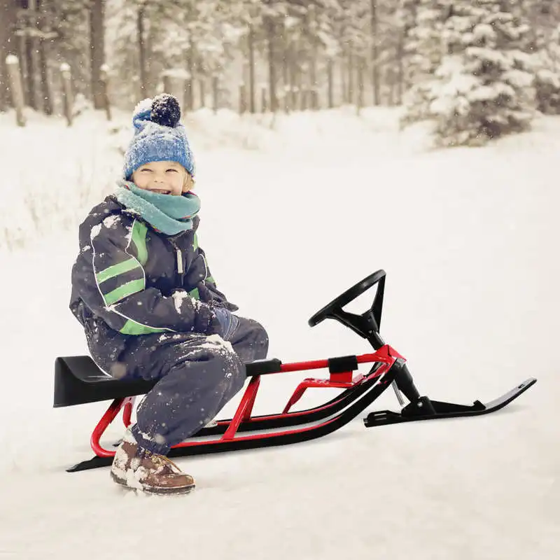

45 X 20 X 15in Snow Sled Steering Ski Sled Slider With Steel Frame Pull Rope Brakes For Kids Age 4 Up Teenager And Adult