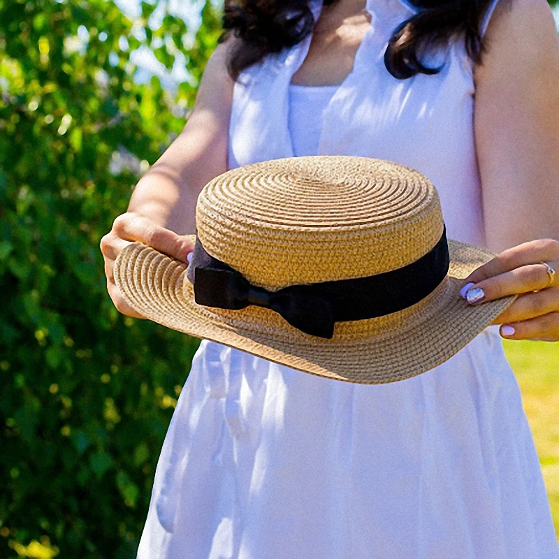 шляпа женская летняя соломенная пляжная канотье модные ручной повседневное