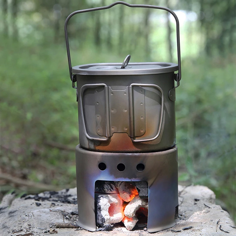 Titanium Cookware Set Portable Wood Stove Firewoods Furnace Outdoor Stove Cooking Ultralight Picnic Camping Wood Stove