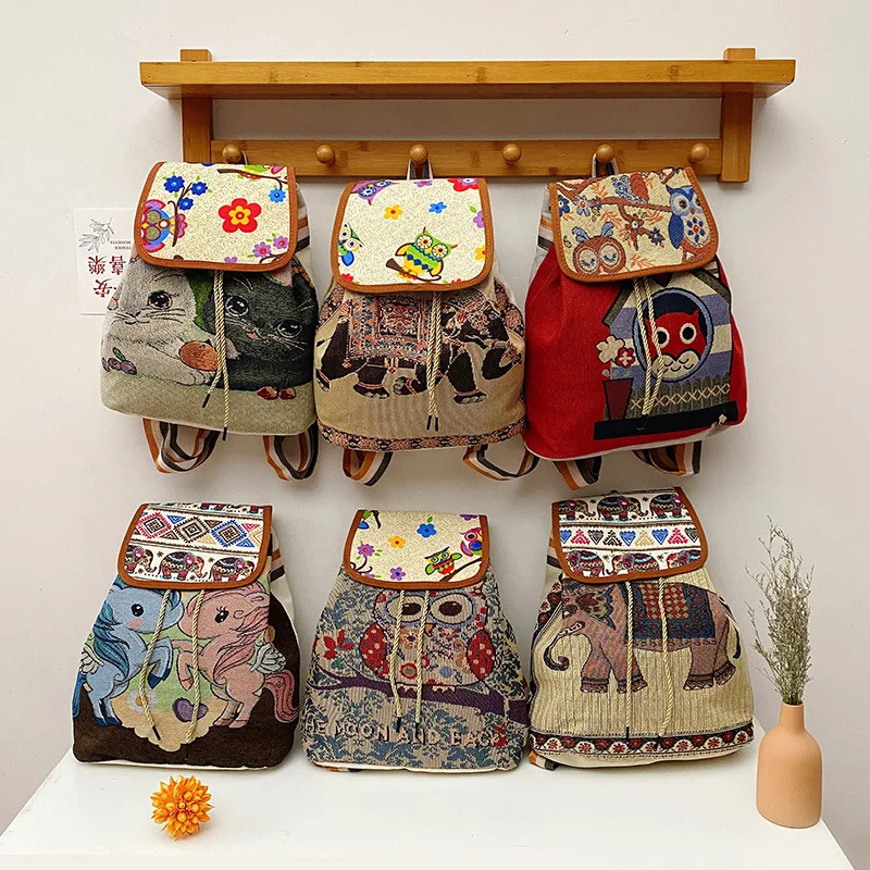 

Эстетические рюкзаки, женская сумка в китайском стиле с вышивкой, модные дизайнерские тканевые сумки смешанных цветов, большая дорожная су...