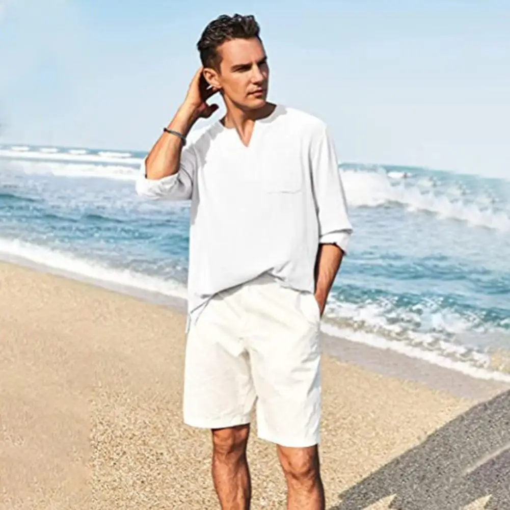 

Men T-shirt Young Style Youthful Long Sleeves Soft Fabric Solid Color V Neck Quick Dry Summer Tops Daily Clothes