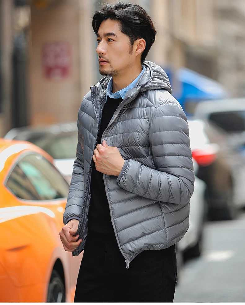 

Man Duck Down Jacket Ultra Light Spring Hooded Jackets Men Portable Outerwear Waterproof Windbreak Coat