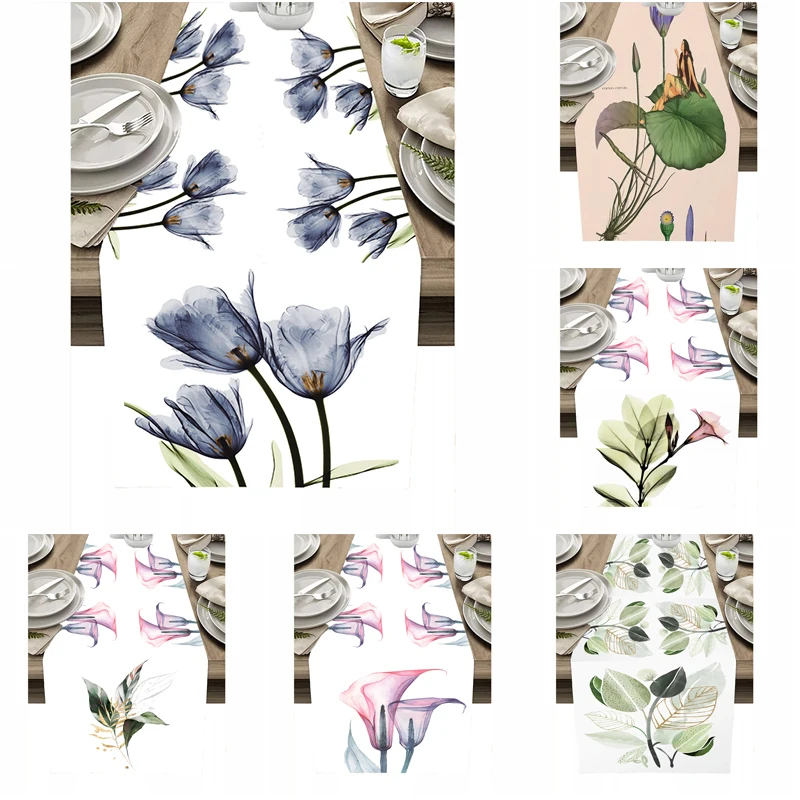

Blue Tulip Flower Table Runner Home Suitable for Kitchen Coffee Tables Decoration Wedding Banquet Rectangular Table Table-flag
