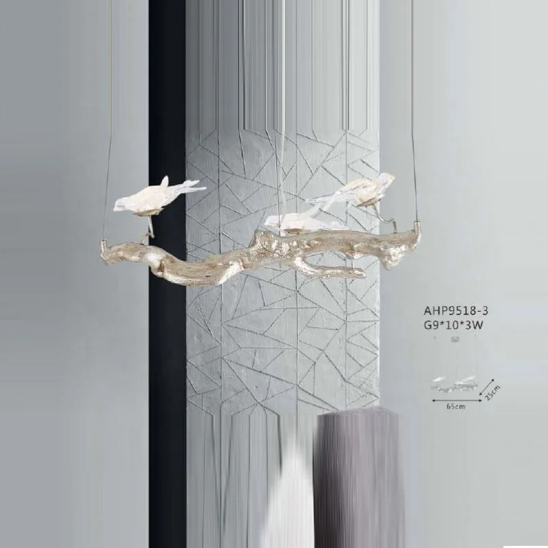 

2021 Contemporary New LED Crystal leaf copper Glass lighting luxury Birds pendant lamp staircase G9 chandelier villa design