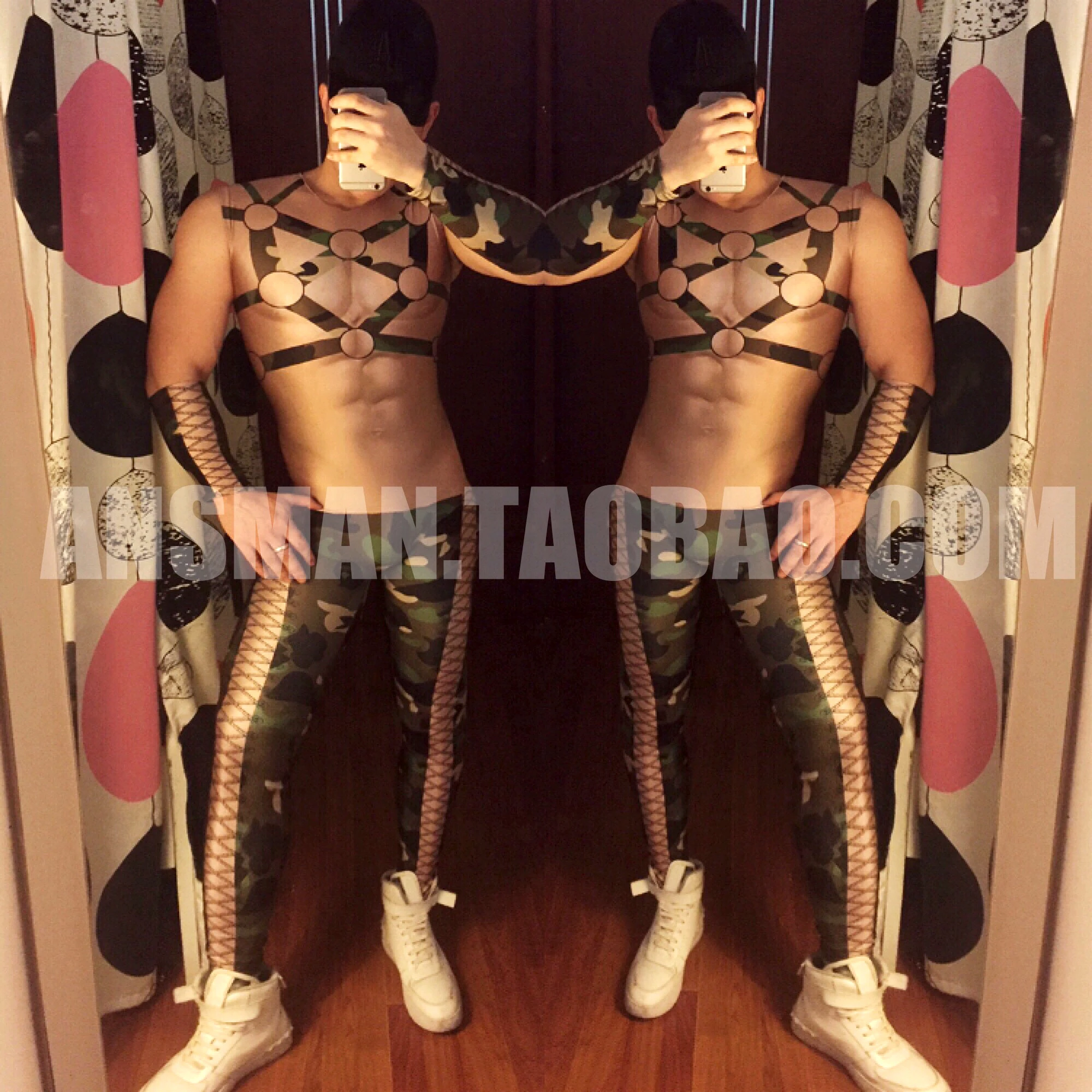 Men 3d Fake Muscle Camouflage Uniforms Theme Party Stage Wear Nightclub Bar DJ Singer Jumpsuits High Elasticity Costumes