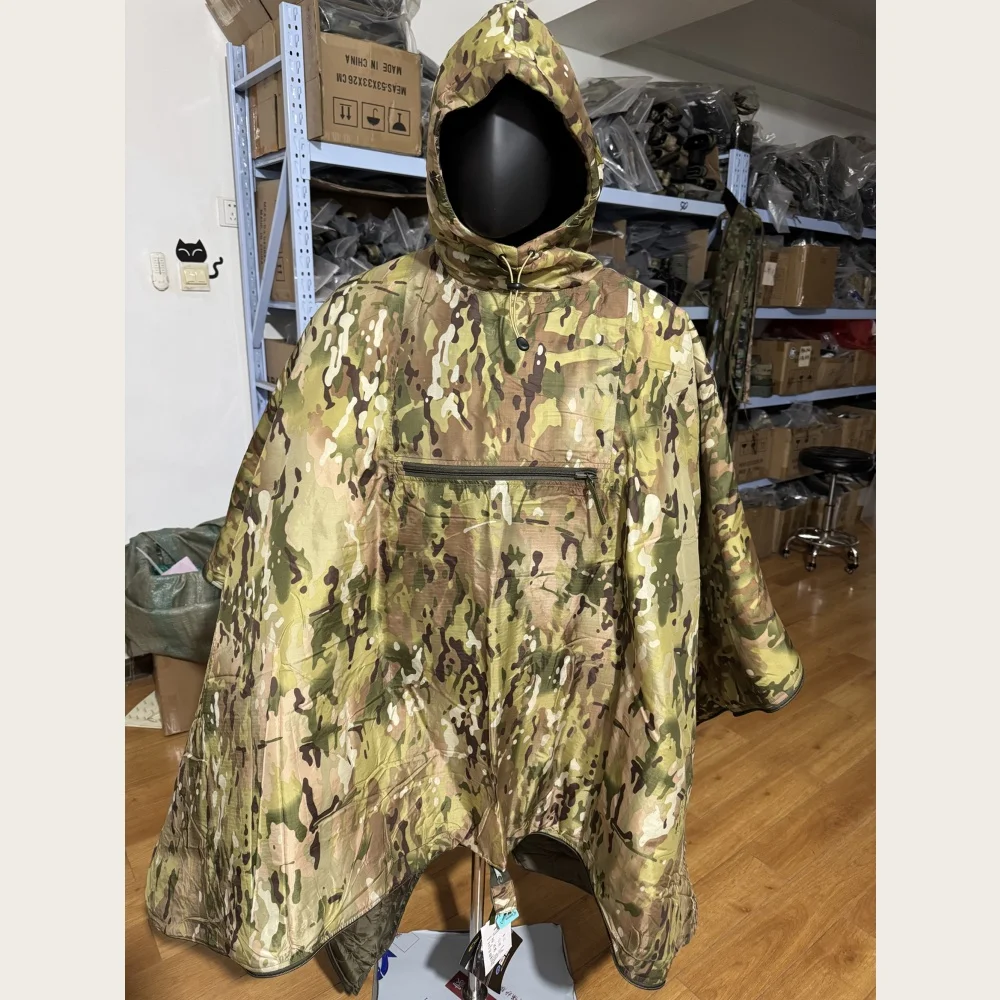 Фото Тактическое пончо, водонепроницаемый, ветрозащитный, теплый зимний хлопковый плащ с капюшоном для кемпинга, пешего туризма, выживания, плащ для хранения на открытом воздухе №1