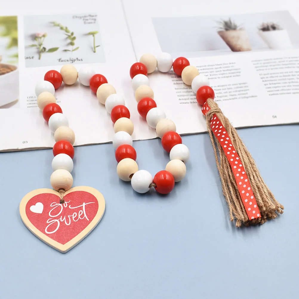 

Tassel Bead String for Valentine's Day Wood Beaded Garland with Tassel Hanging Beaded String