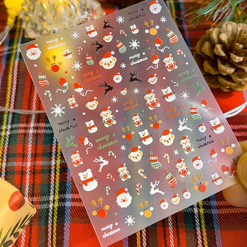 Рождественский Санта-Клаус Лось Снеговик наклейки для дизайна ногтей мультфильм