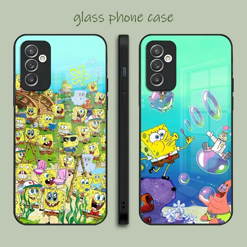 Чехол для телефона с мультяшным аниме S-губкой стеклянный чехол Samsung S22 S23 A14 A54 A34 A52