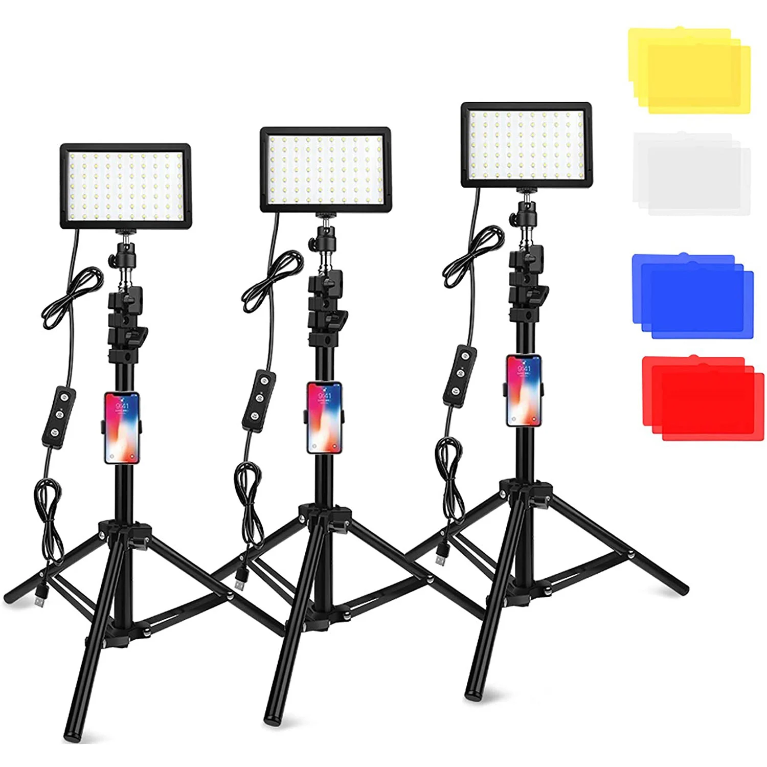 

LED Photography Video Light Panel Lighting Photo Studio Lamp Kit For Shoot Live Streaming With Tripod Phone Stand RGB Filters