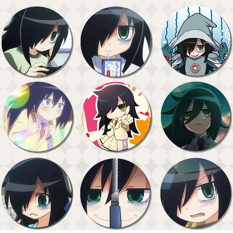 Фото Значок-пин 58 мм с персонажем аниме Watamote Tomoko Kuroki, милый мультяшный значок-брошь для украшения рюкзаков и коллекционирования №1