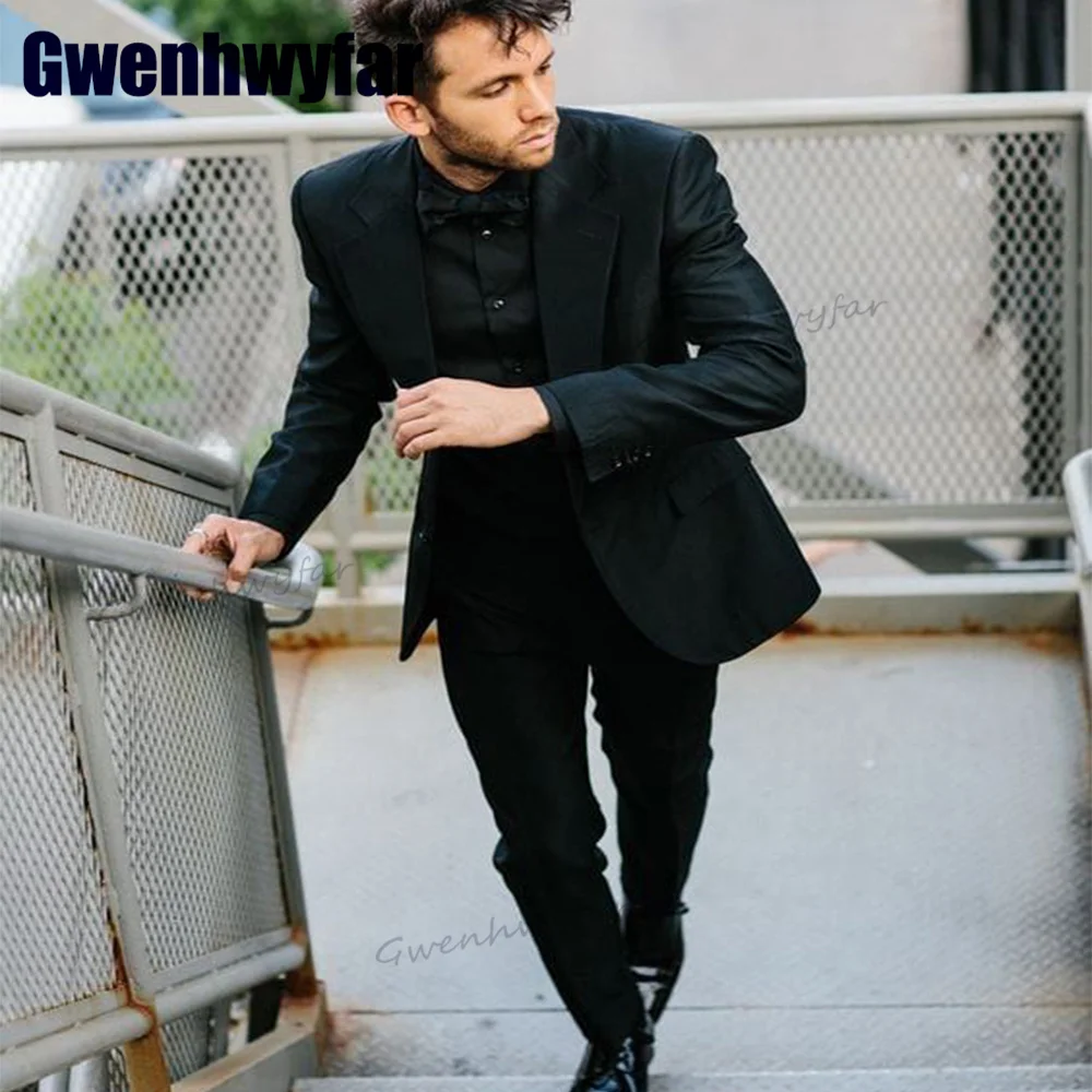 

Модный черный облегающий мужской костюм Gwenhwyfar, свадебные смокинги, деловой костюм для выпускного вечера, комплект из 2 предметов, Блейзер, мужской костюм (куртка + брюки)