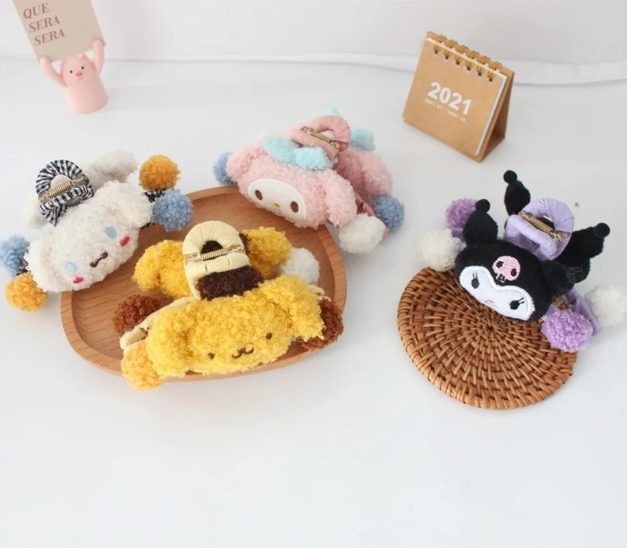 

Kawaii Sanrioed аниме мультфильм серия mymelody Cinnamoroll Kuromi милые модные плюшевые куклы захват зажим шпильки для волос аксессуары для волос