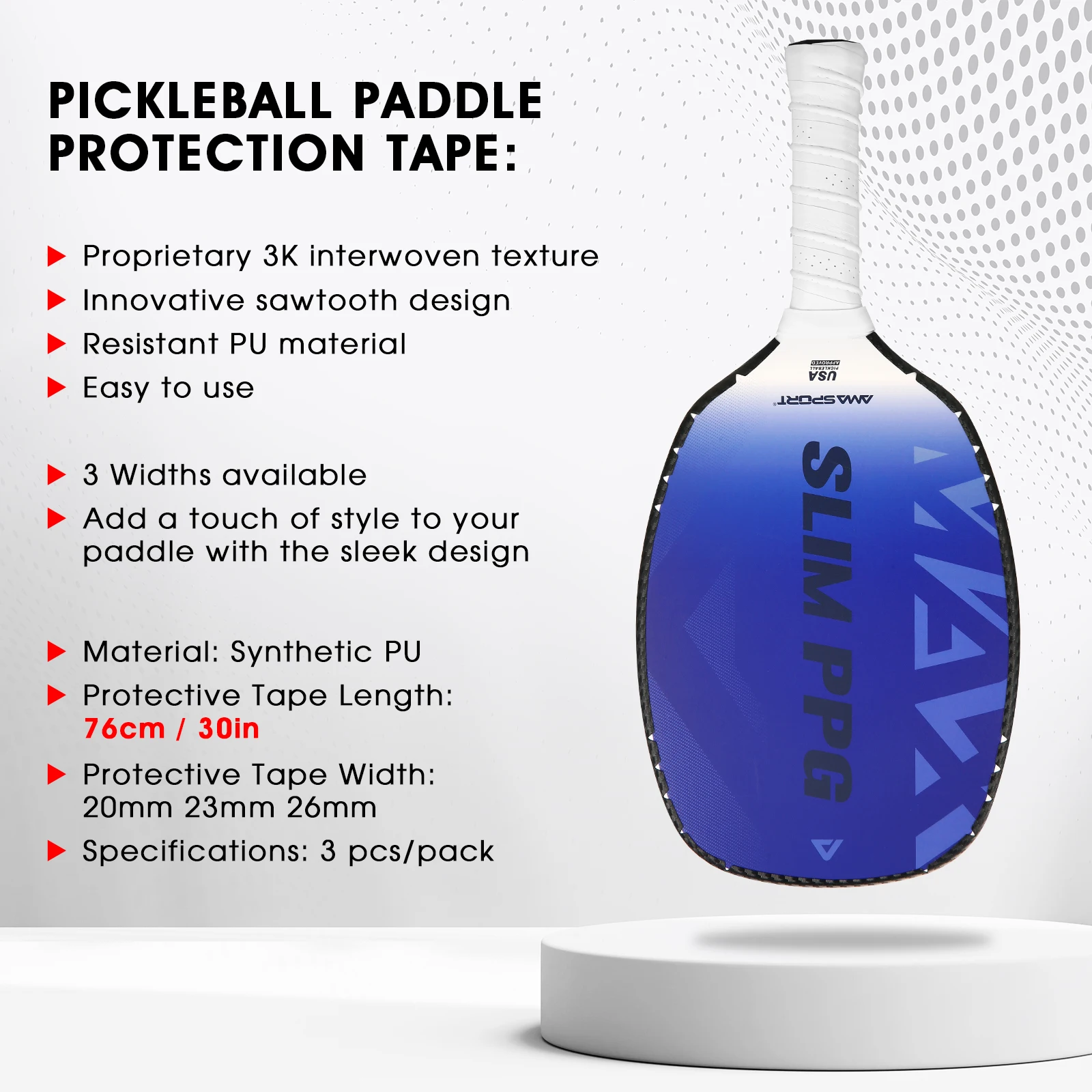 Фото Лента для защиты края ракетки AMASPORT Pickleball Paddle Edge Tape 3K PU с переплетенной текстурой, подходит для изогнутых краев, 20/23/26 мм, защитные ленты для края ракетки. №4
