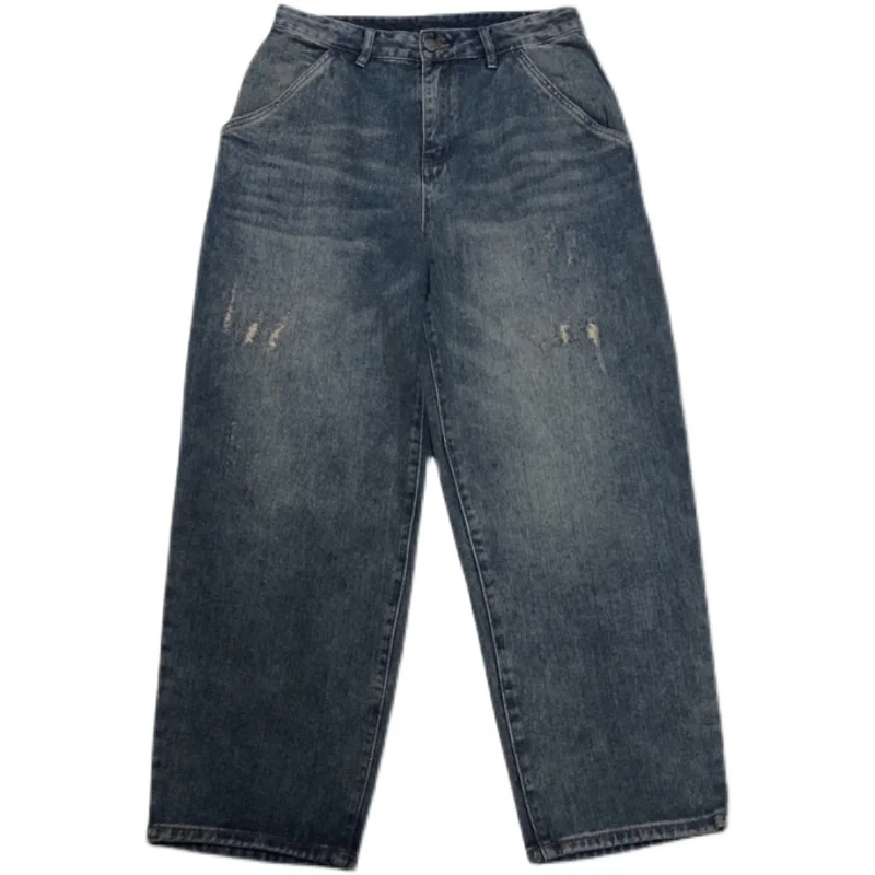 JEAN MAN Hip Hop Loose Straight Retro Ripped Loose Women Jeans High Street Jeans Men Loose Jeans Street Pants Y2k Pants Casual