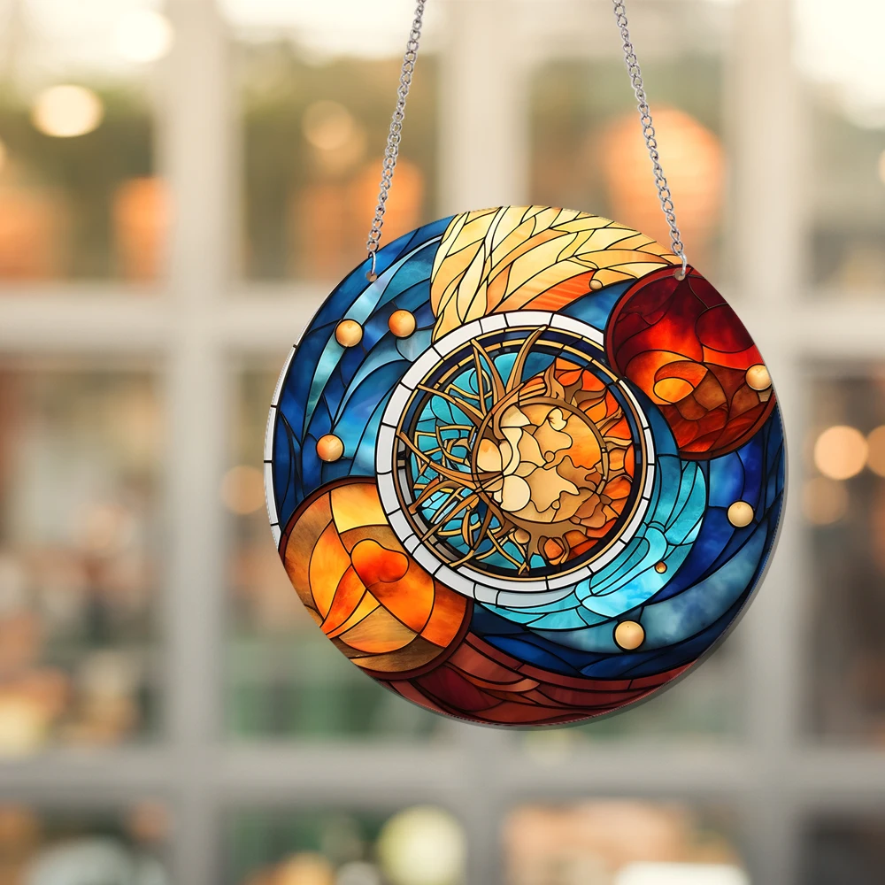 Цветные планеты акриловое витражное окно небесной Вселенной длина 20 см висячее