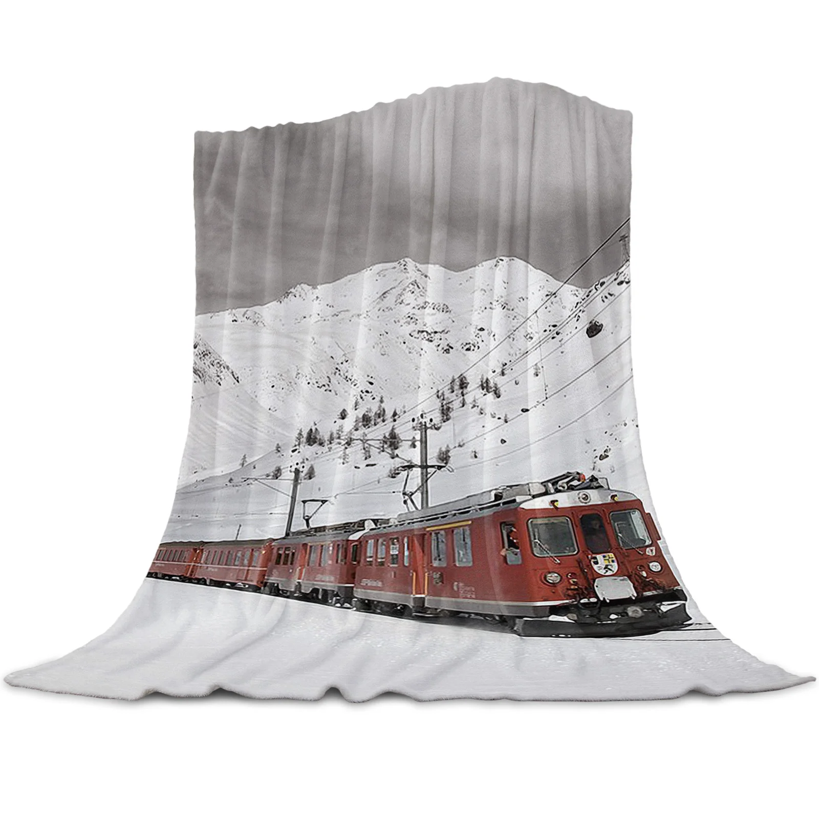 

Steam Train Snow Retro Flannel Blanket for Bed Sofa Couch Portable Super Soft Fleece Throw King Queen Size Lightweight Landscape