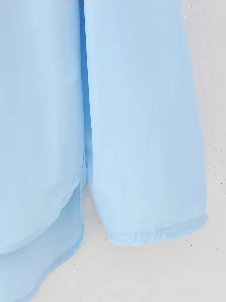 Осень 2023 голубые рубашки TRAF для женщин украшение длинная рубашка женские на