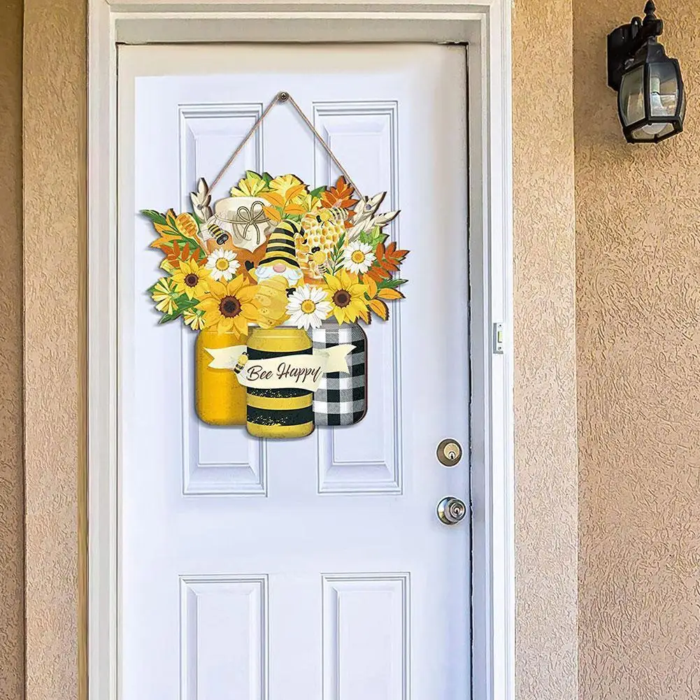 

Home Welcome Sign Wooden Plaques Bee Sunflower Door Decoration Wall Fence Accessories Hanging Sign Home Garden Art Welcome Y4S9