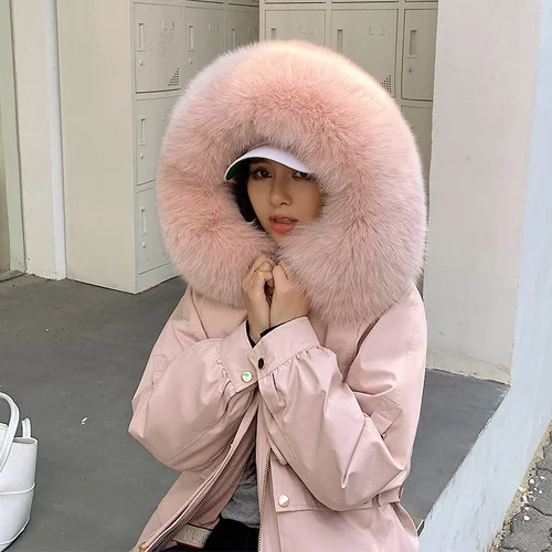 

2023 Hoded Big Fox Fur Collar Parka Women Winter Warm Thick Real Rex Rabbit Fur Liner Jacket Female Abrigo Mujer Gxy1059