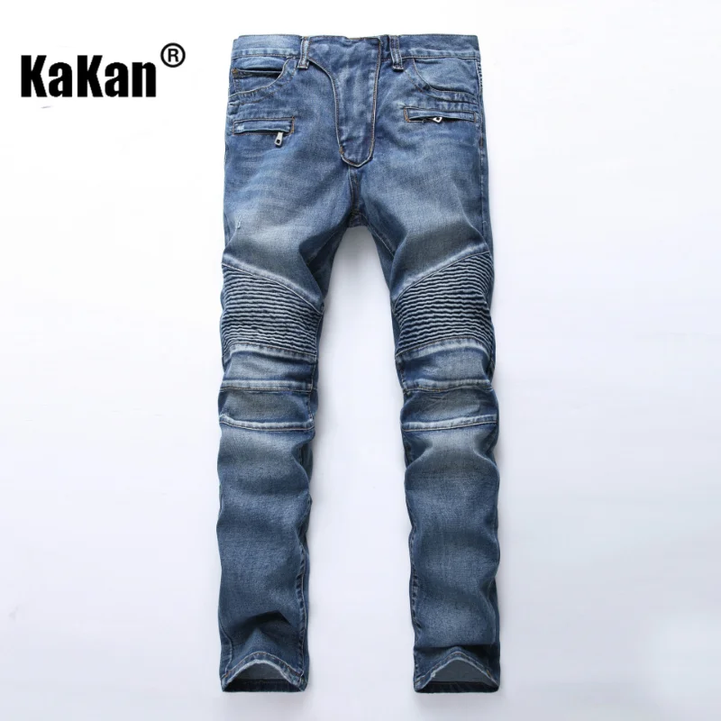 

Kakan - European and American Pleated Slim Straight Zipper Decorative Motorcycle Jeans, Spring New Long Jeans K010-1722