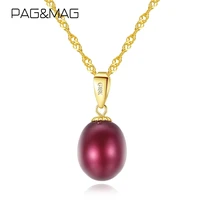 pagmag genuine 18k gold with red natural freashwater pearls pendant necklace for women statement engagement s925 fine jewelry