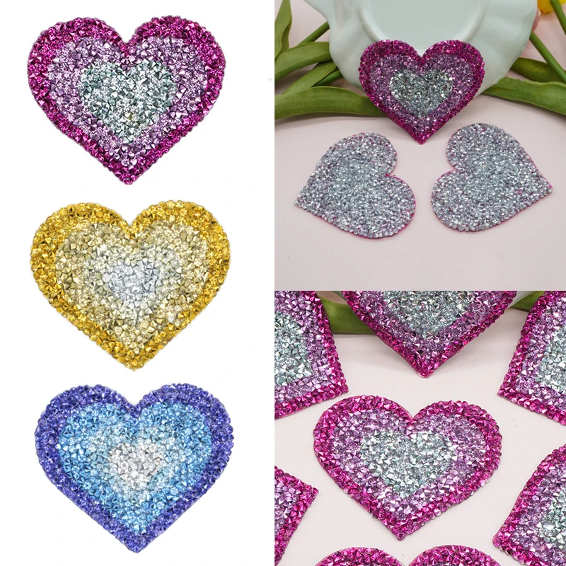

5PCS Clothes Bag Shoes Pant Decoration Heart Rhinestone Patches Iron Heart Hot Fix Rhinestone Iron Gradual Heart Shaped Hot Fix