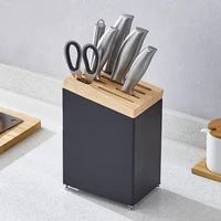heavy duty thicken stainless steel knife holder wood 7 hole slicing chef kitchen knife stand multifunction knives rack organizer