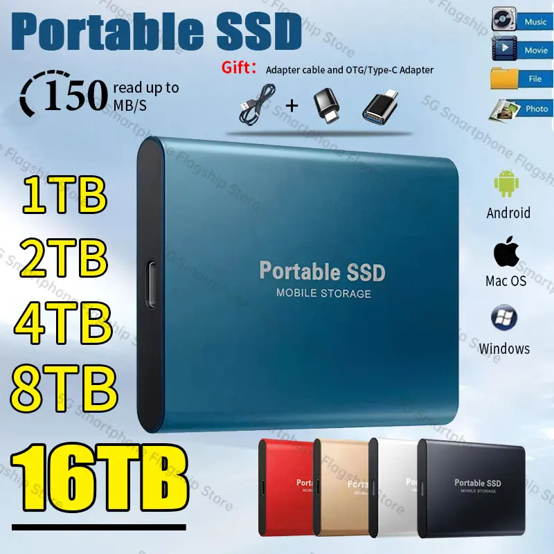 

High Speed 16TB Portable SSD USB3.1 External Solid State Drive 4TB 64tb External Hard Disk SSD TYPE-C Mobile For PC/Mac/Phones