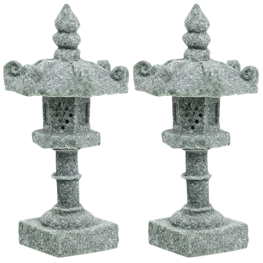 

2 Pcs Japanese Tower Light Decoration Pagoda Statue Sand Table Pavilion Model Gazebo Mini Garden Stone Statues