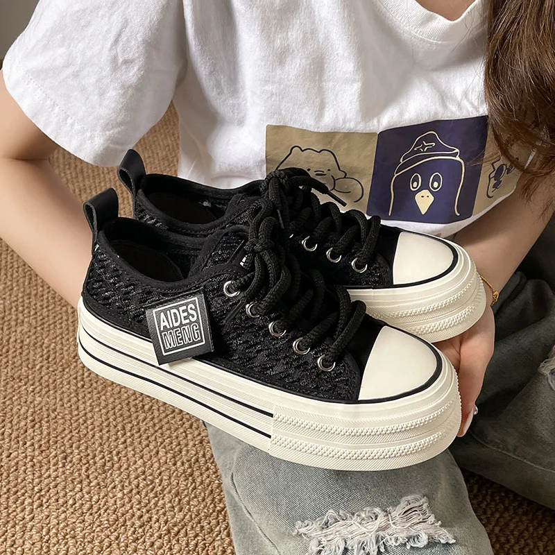2023 Spring/Summer Women's Platform Canvas Shoes Elevated Thick Sports Shoes Girls' Outdoor Sports Shoes Women's Thick Sole Shoe