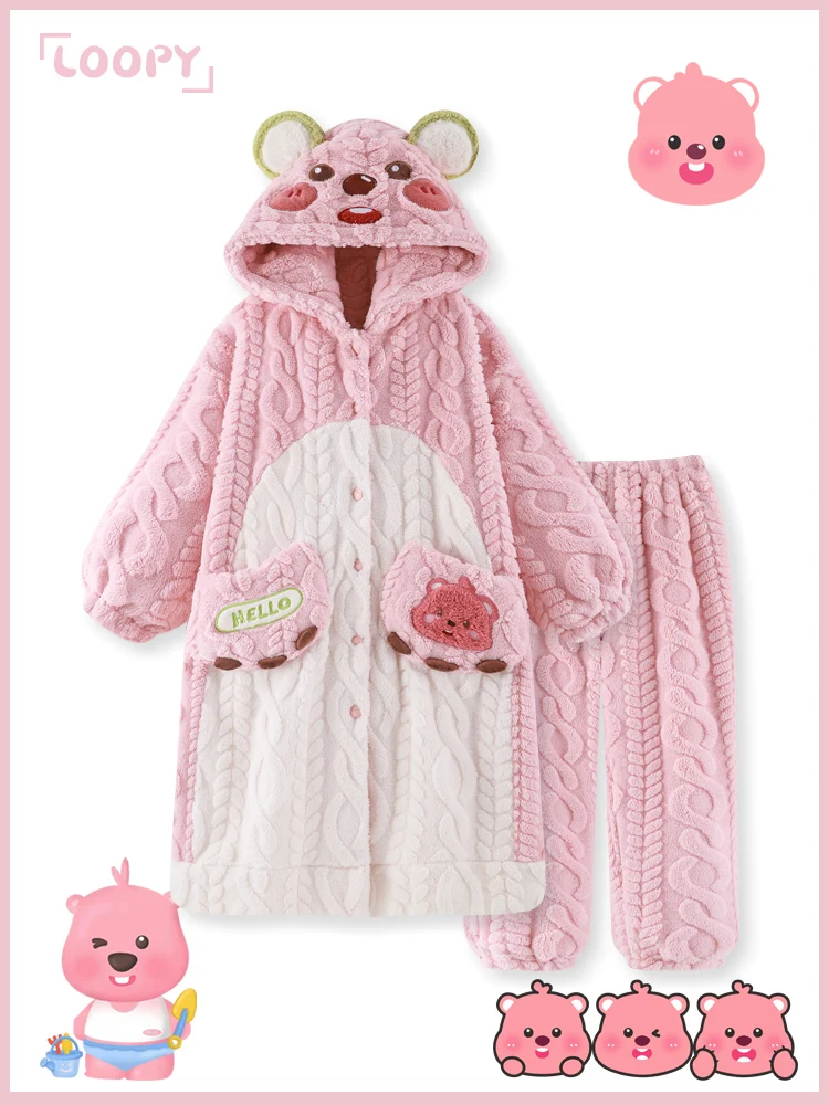 Новая коралловая бархатная одежда для сна милая капибара Loopy Chiikawa длинный халат с