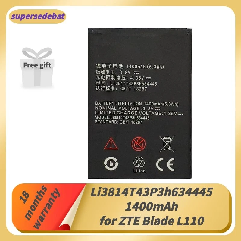 

Supersedeba Li3814T43P3h634445 Battery for ZTE Blade L110 A112 V815W Bateria Accessories for Mobile Phones 1400mAh Batteries
