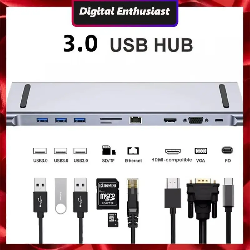 

HDMI-compatible Usb Type C Hub 4k 10 In 1 Usb Adapter Splitter Aluminum 60w Pd Type-c Docking Station Rj45 Vga 5gbps