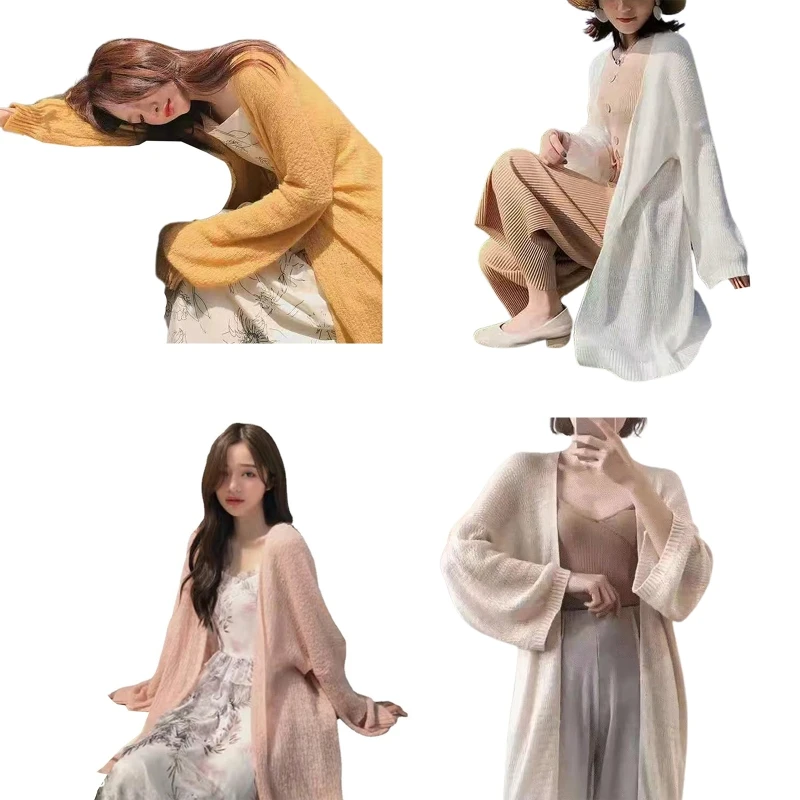 

Loose Summer Cardigan Solid Tops Long Sleeve French Style Blouses Open Front