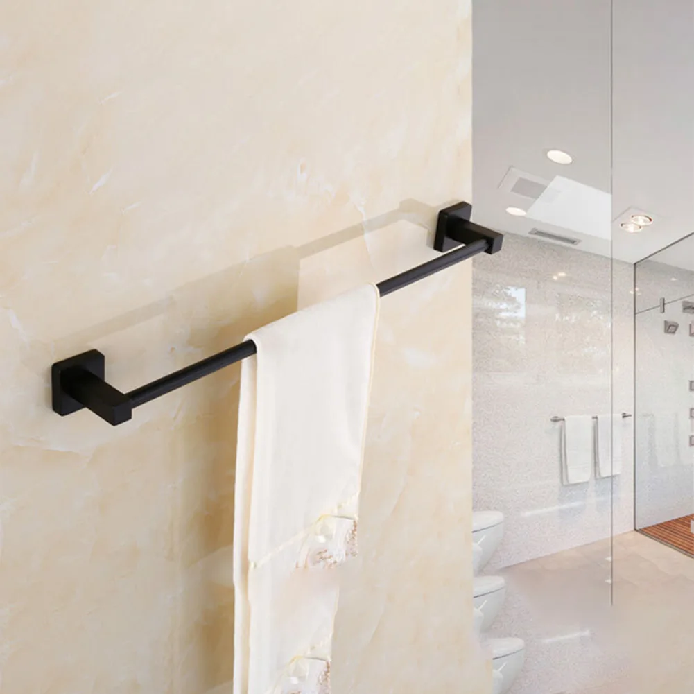 

60cm Towel Rack Black Matte Finish Stainless Steel Rod Extra Thick Single Rod Square Base Bathroom Kitchen Accessory