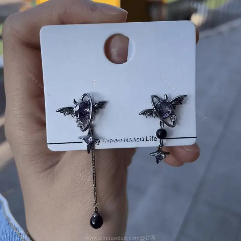 Фото Винтажные серьги-гвоздики Aretes Para Mujer с крыльями в готическом стиле Y2K, серьги Brincos, ювелирные изделия Pendientes Tous №3