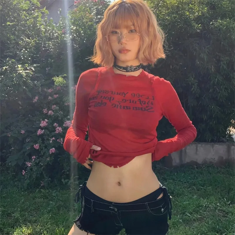 Облегающий короткий топ американской девушки Y2K женский сексуальный осенний с