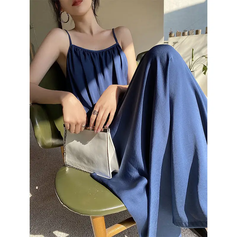 

All Match Summer Casual Soft Women's Dress Tank Top Suspender Long Skirt Slim Thin Grace Solid Picnic Gentle Graceful Holiday