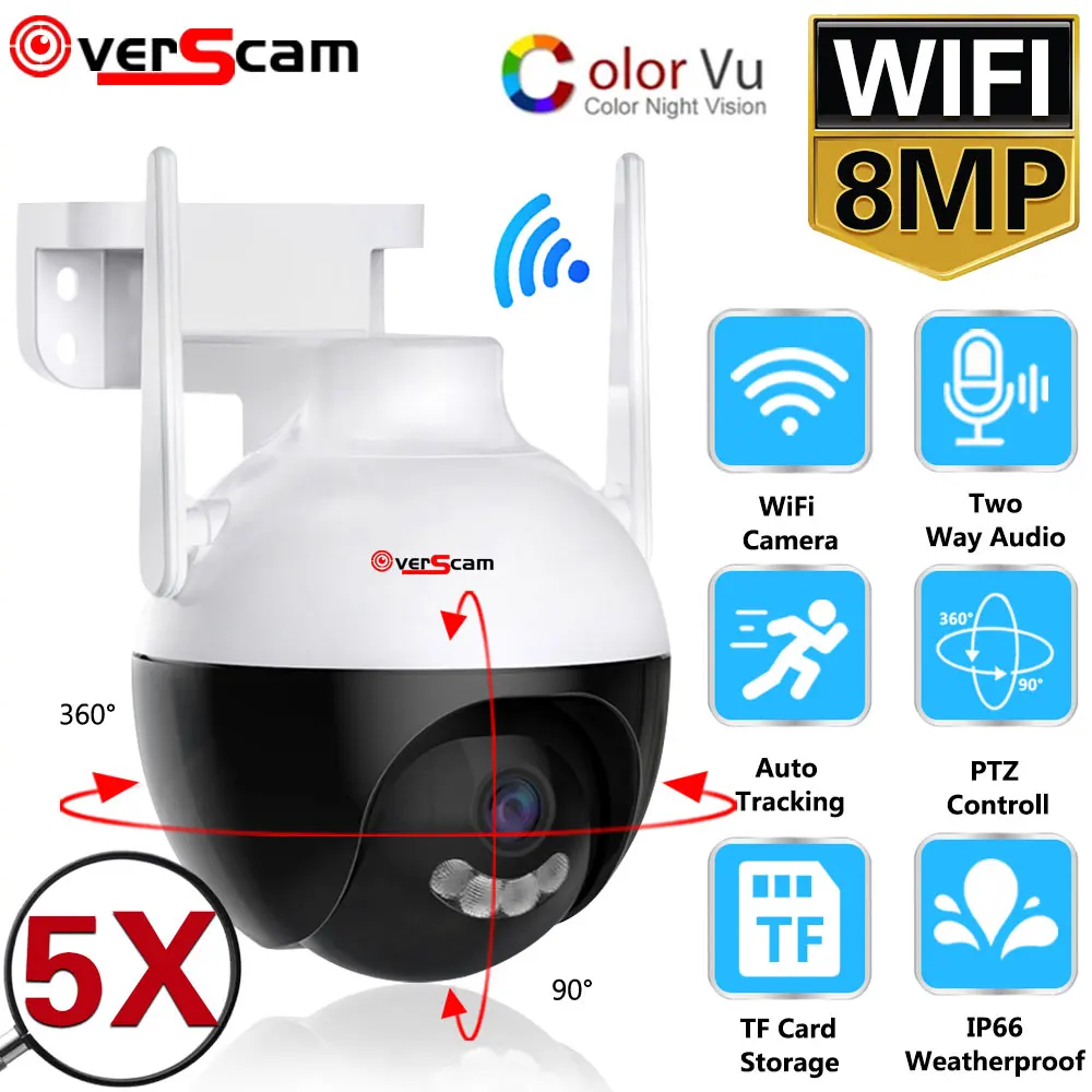 

8MP 4K Color Night Vision 5X PTZ IP Camera Outdoor Wireless Dome WIFI Surveillance AI Human Detection CCTV Security Cam ICsee