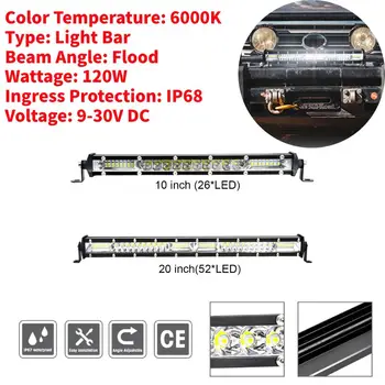 120W 9-30V Car Single Row Mixed Light Strip Lights IP68 Waterproof Slim Spot LED Light Bar for Auto Jeep Trailer Golf Cart 3