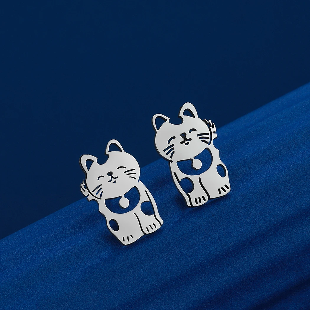 Простые Модные серьги-гвоздики Cxwind с лазерной гравировкой и котом на удачу из