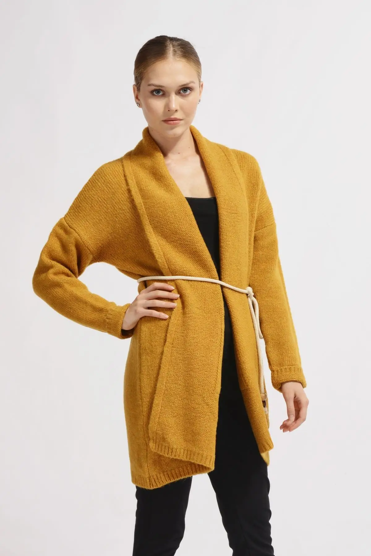 

Women's Cardigan Long Raised Jacket - Mustard Casual Knitted Quality Fashion Cardigan Sweaters Loose Sweater Jumper